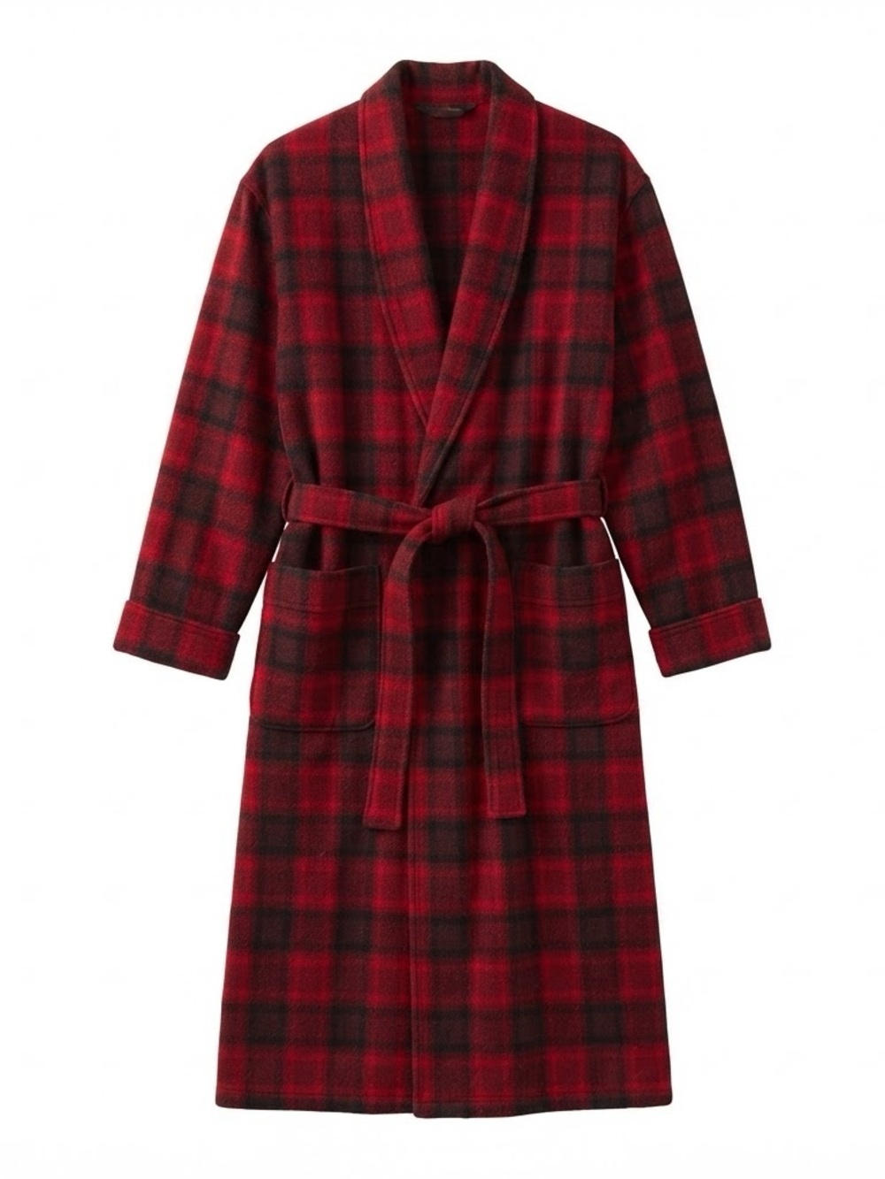 Vintage Pendleton Red Plaid 100% Virgin Wool Belted Robe Coat XL USA